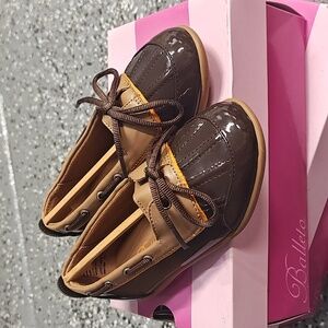 Jumping Jacks‎ Skimmer Loafer Raindrop Brown Tan Shiny Slip On Girls Balleto